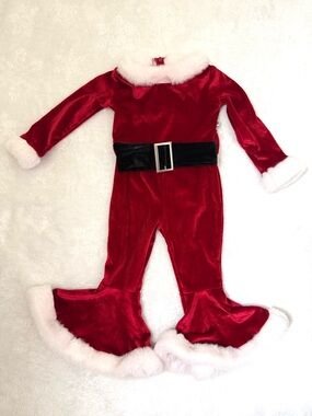 Santa Velvet Kids Pants Romper with Belt
